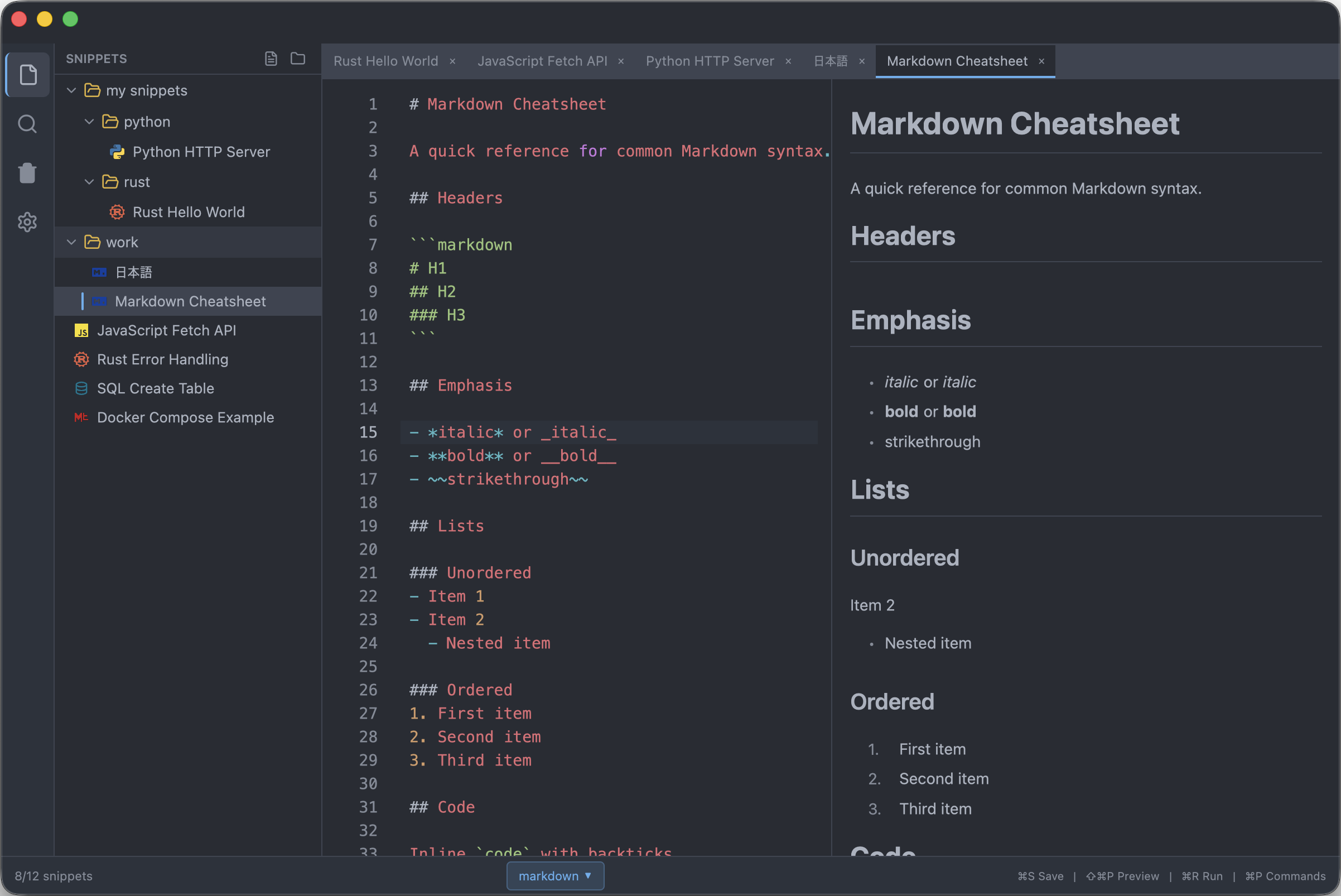 ZetoPad markdown preview rendered beside the source document